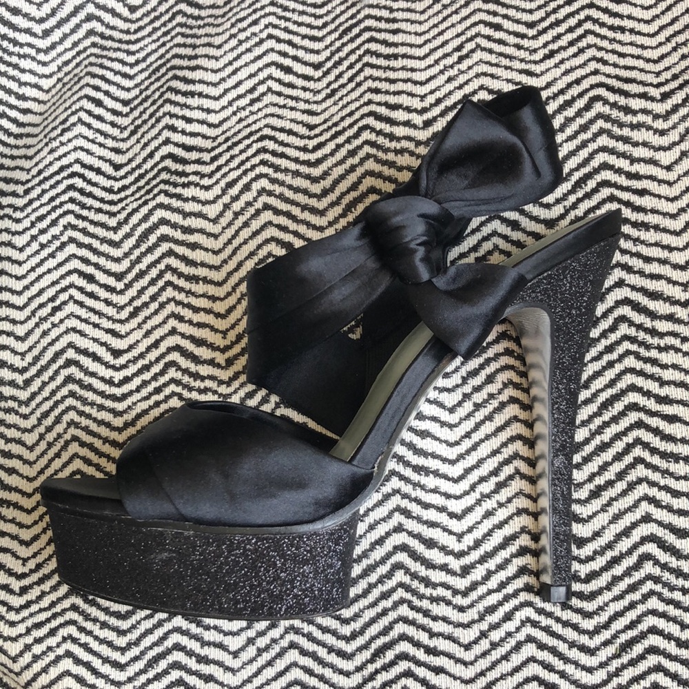 H by Halston Black Heels - platform glitter stilettos - size 9
